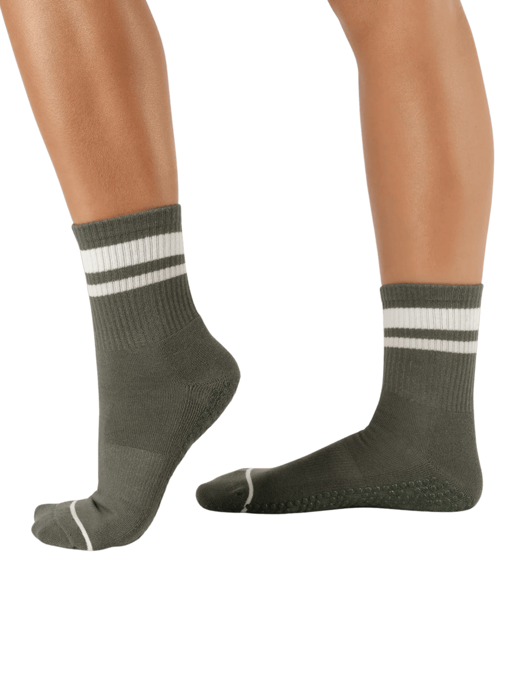Crew Non Slip Grip Socks - Varsity Stripe Khaki | MoveActive
