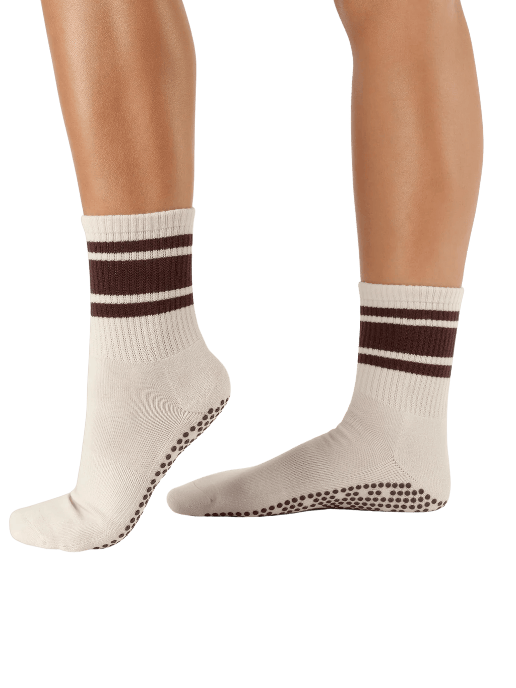 Crew Non Slip Grip Socks - Oat Espresso Stripe | MoveActive