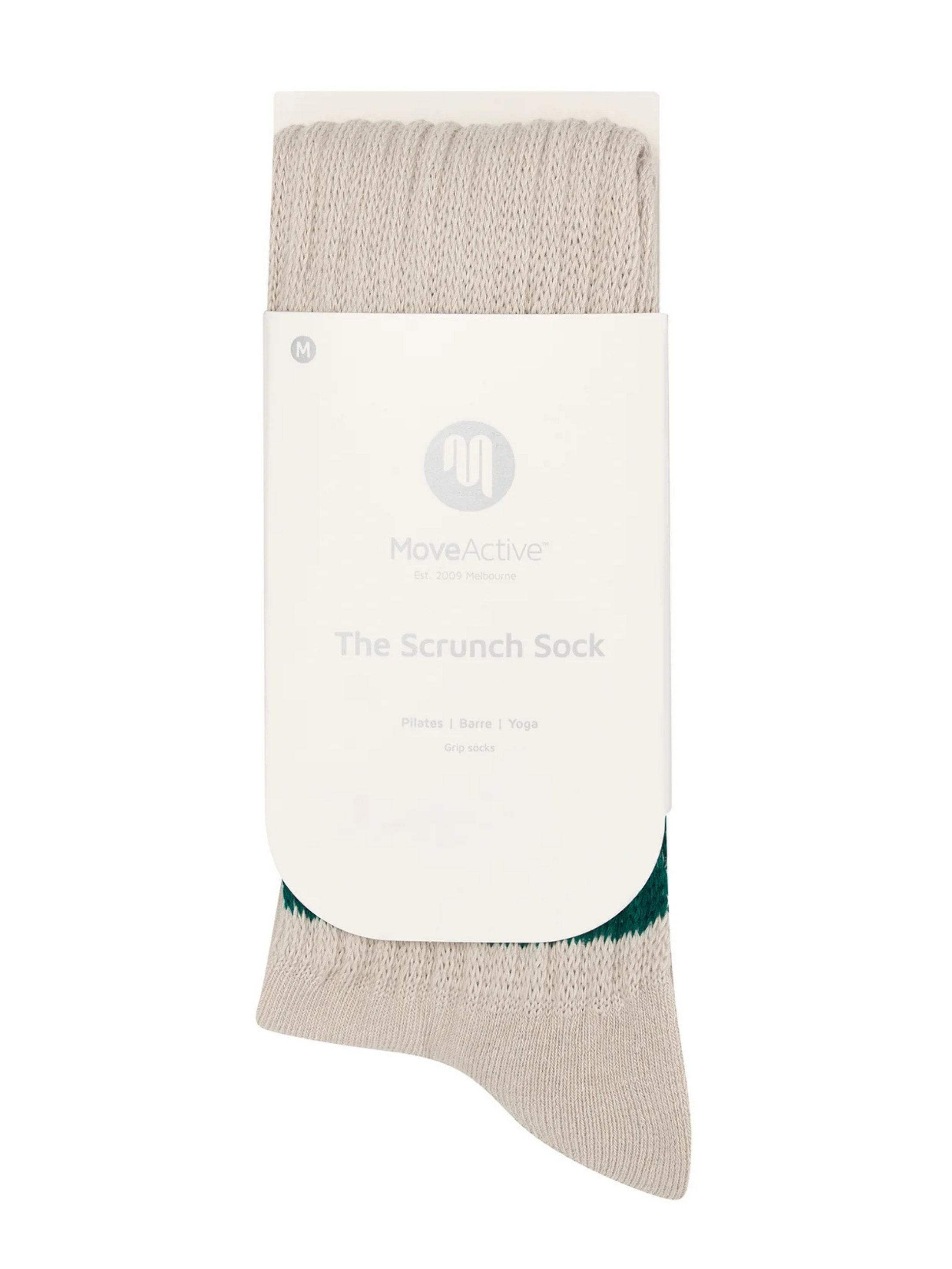 Scrunch Non Slip Grip Socks - Oat Emerald Stripe Slouch | MoveActive