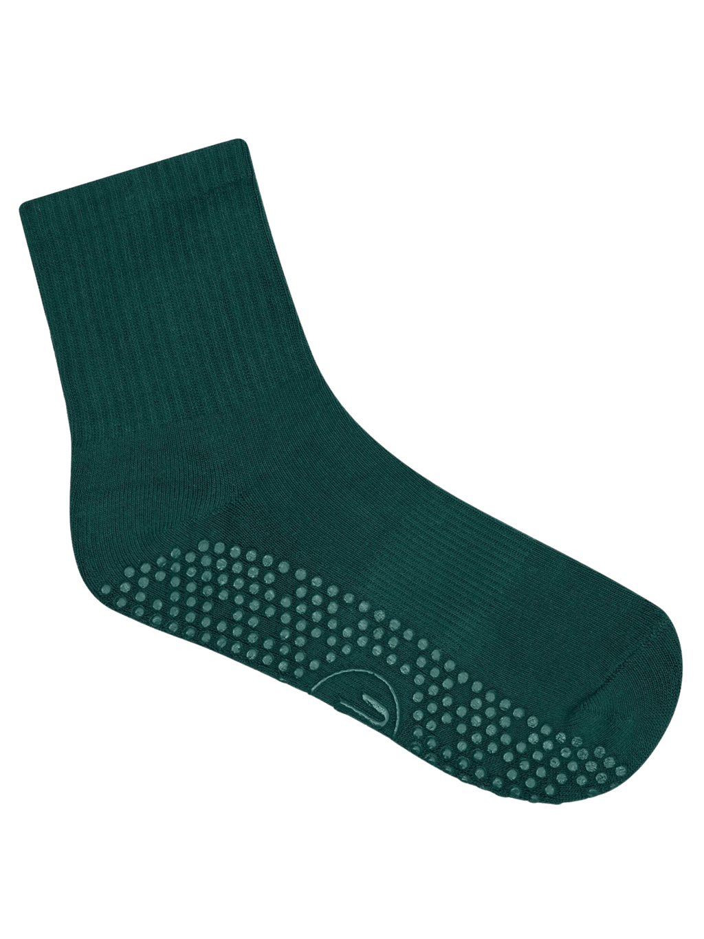 Green sock with non-slip sole on a transparent background