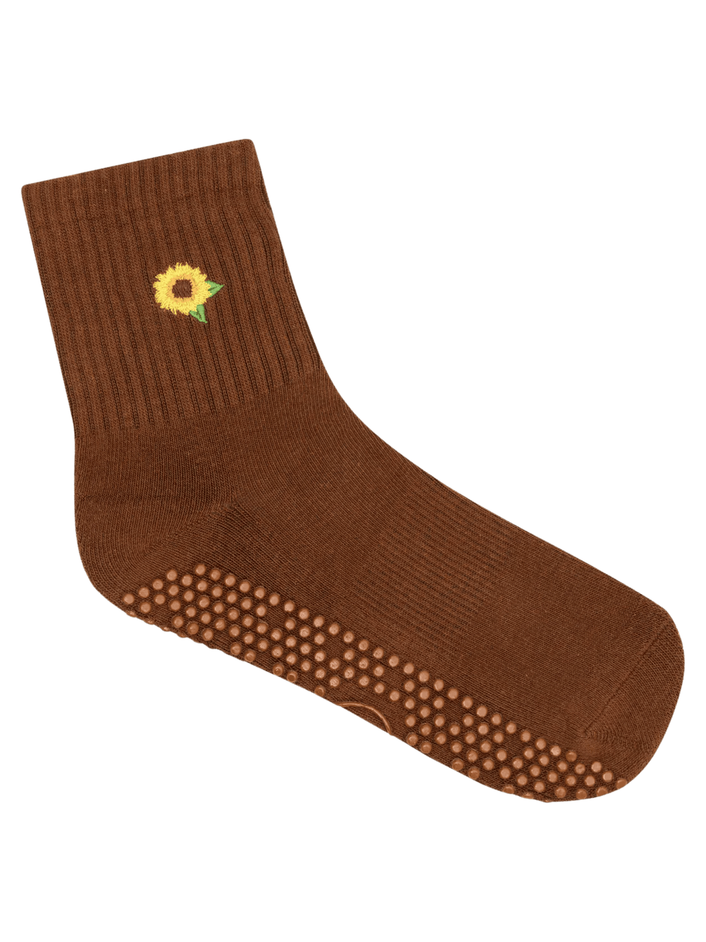 Crew Non Slip Grip Brown Socks - Sunflower Fields | MoveActive