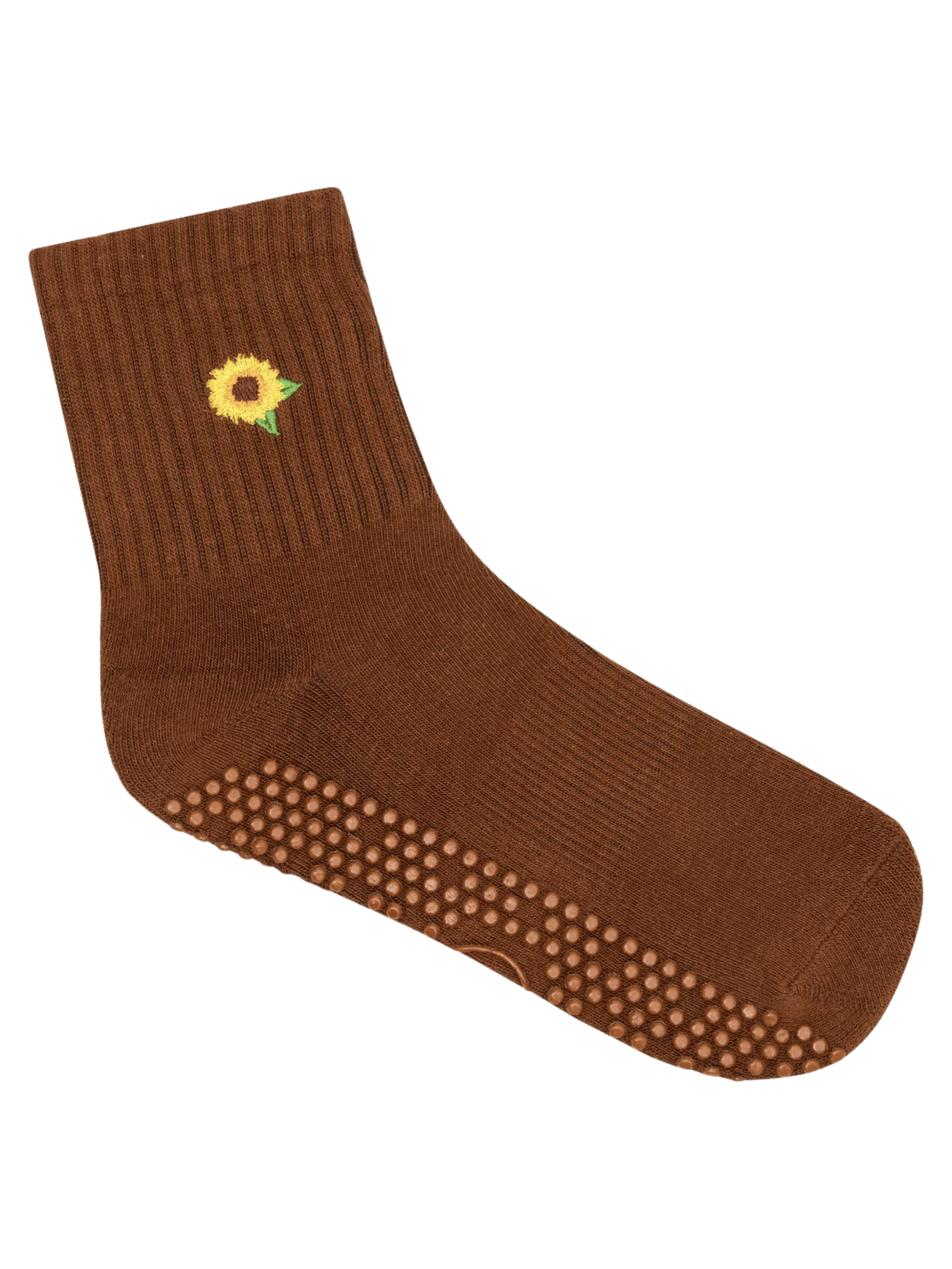 Crew Non Slip Grip Brown Socks - Sunflower Fields | MoveActive