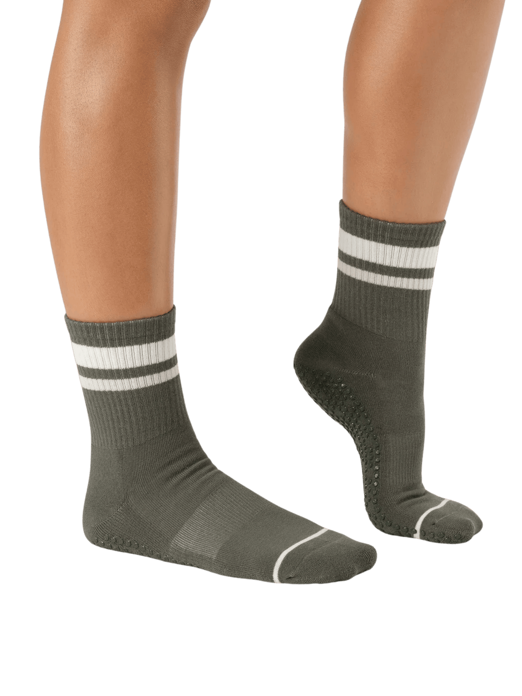 Crew Non Slip Grip Socks - Varsity Stripe Khaki | MoveActive
