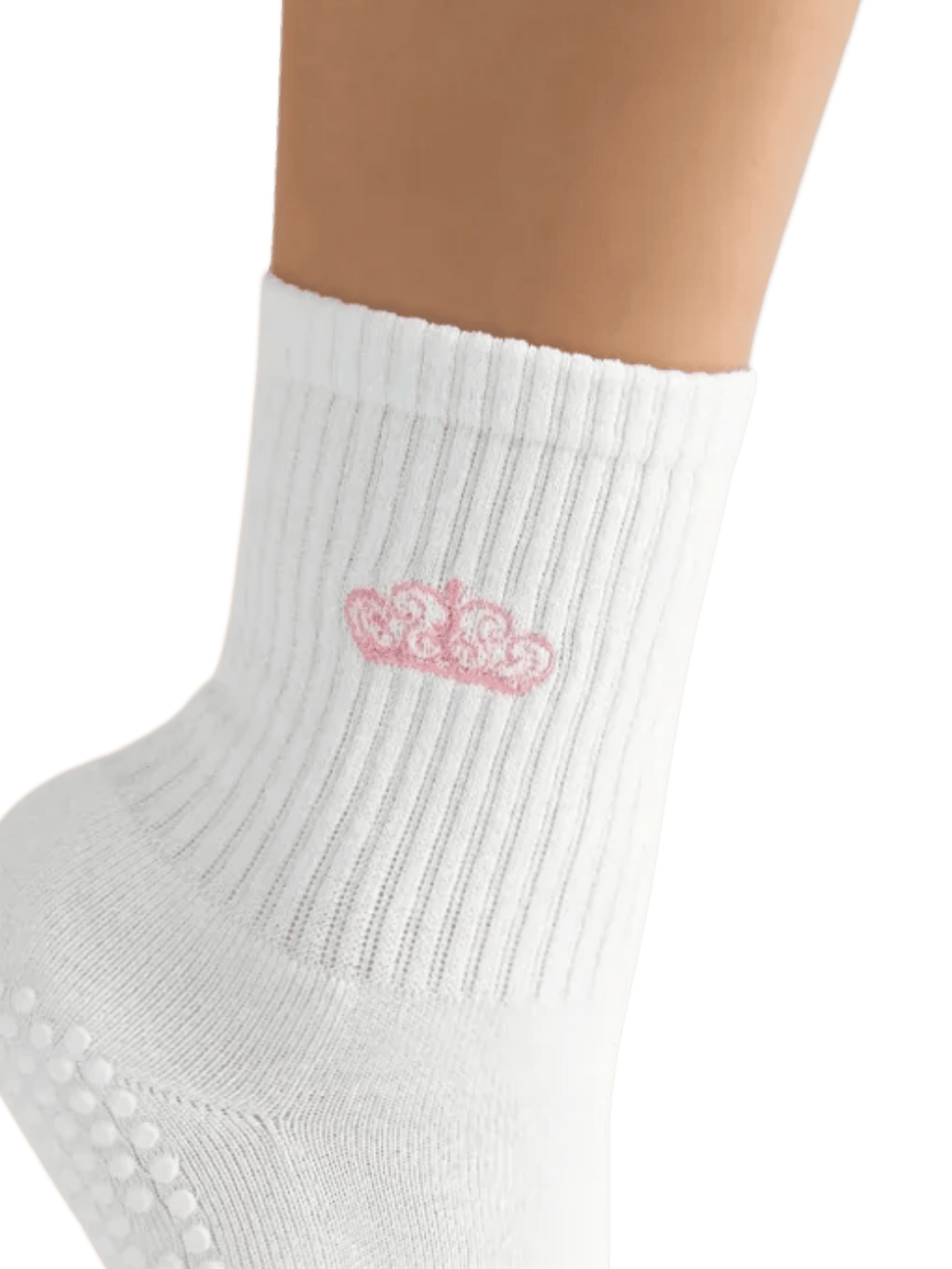 White sock with a pink crown design on a transparent background