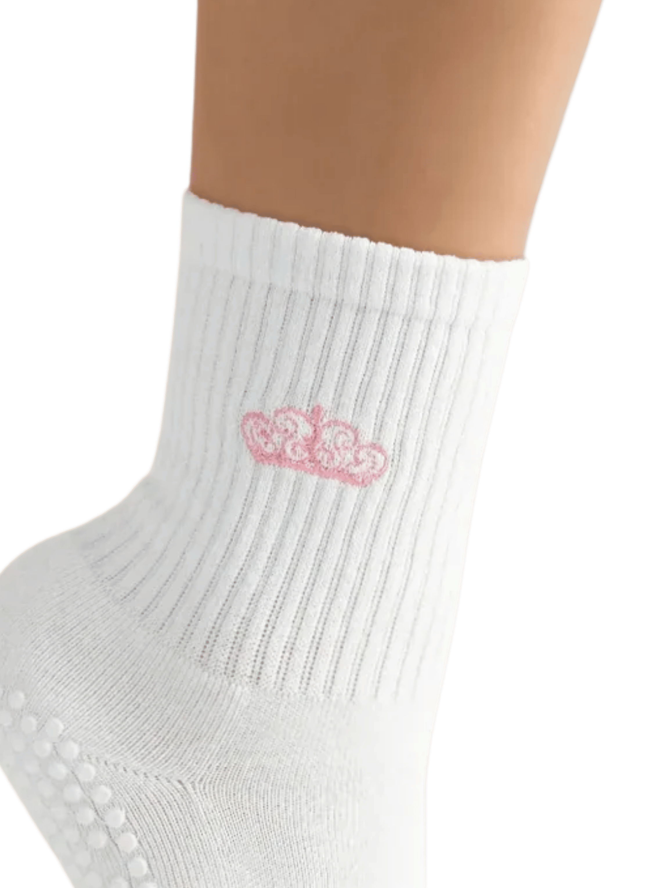 White sock with a pink crown design on a transparent background