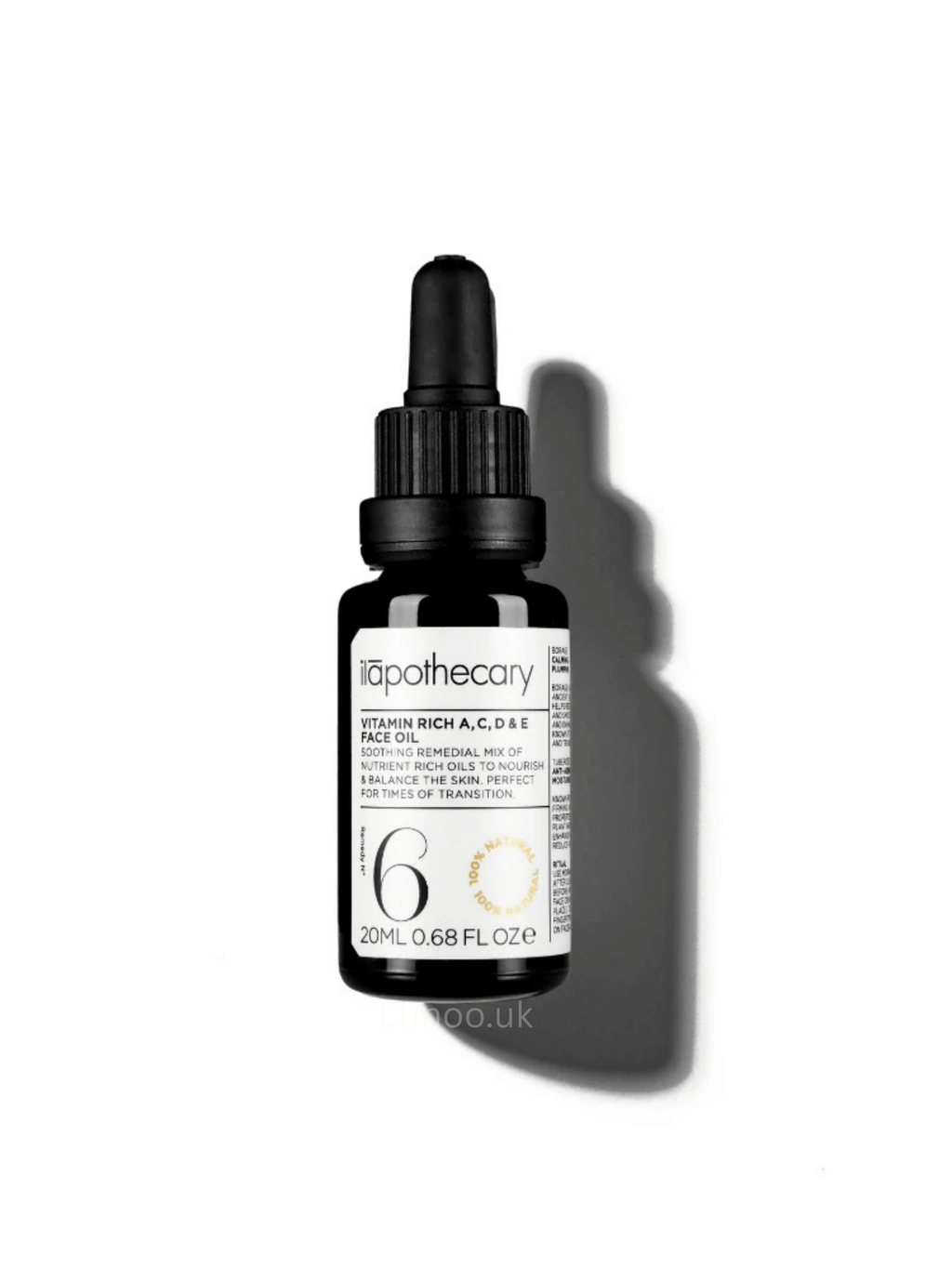 Black dropper bottle labeled '6' on a white background