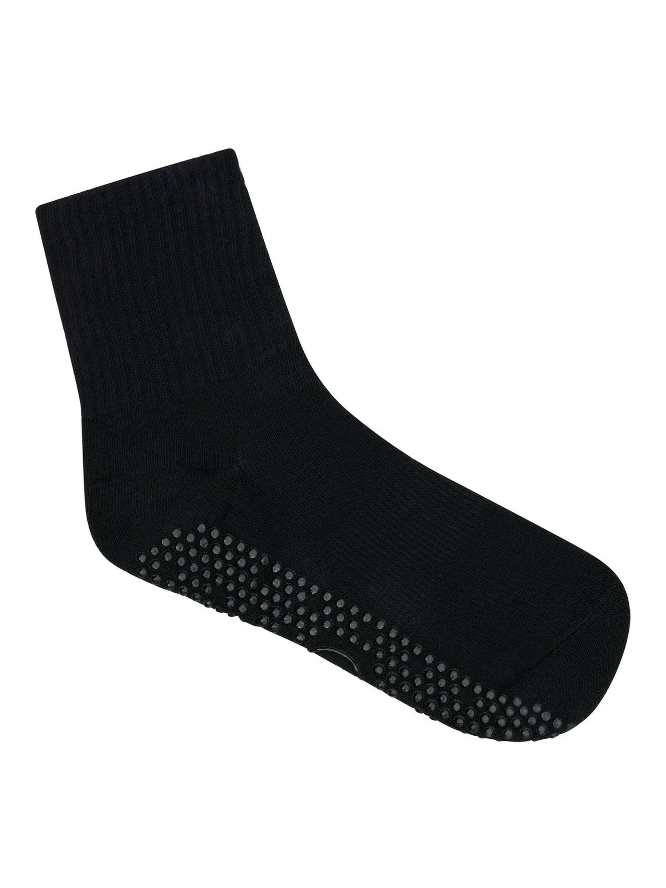 Black sock with grip dots on a white background