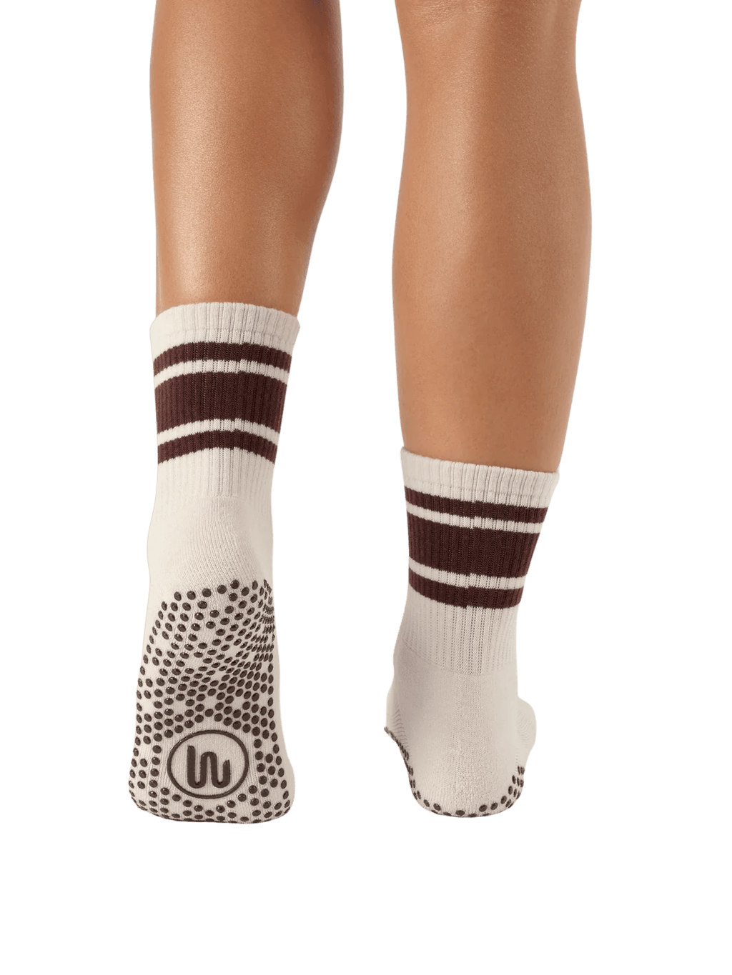 Crew Non Slip Grip Socks - Oat Espresso Stripe | MoveActive