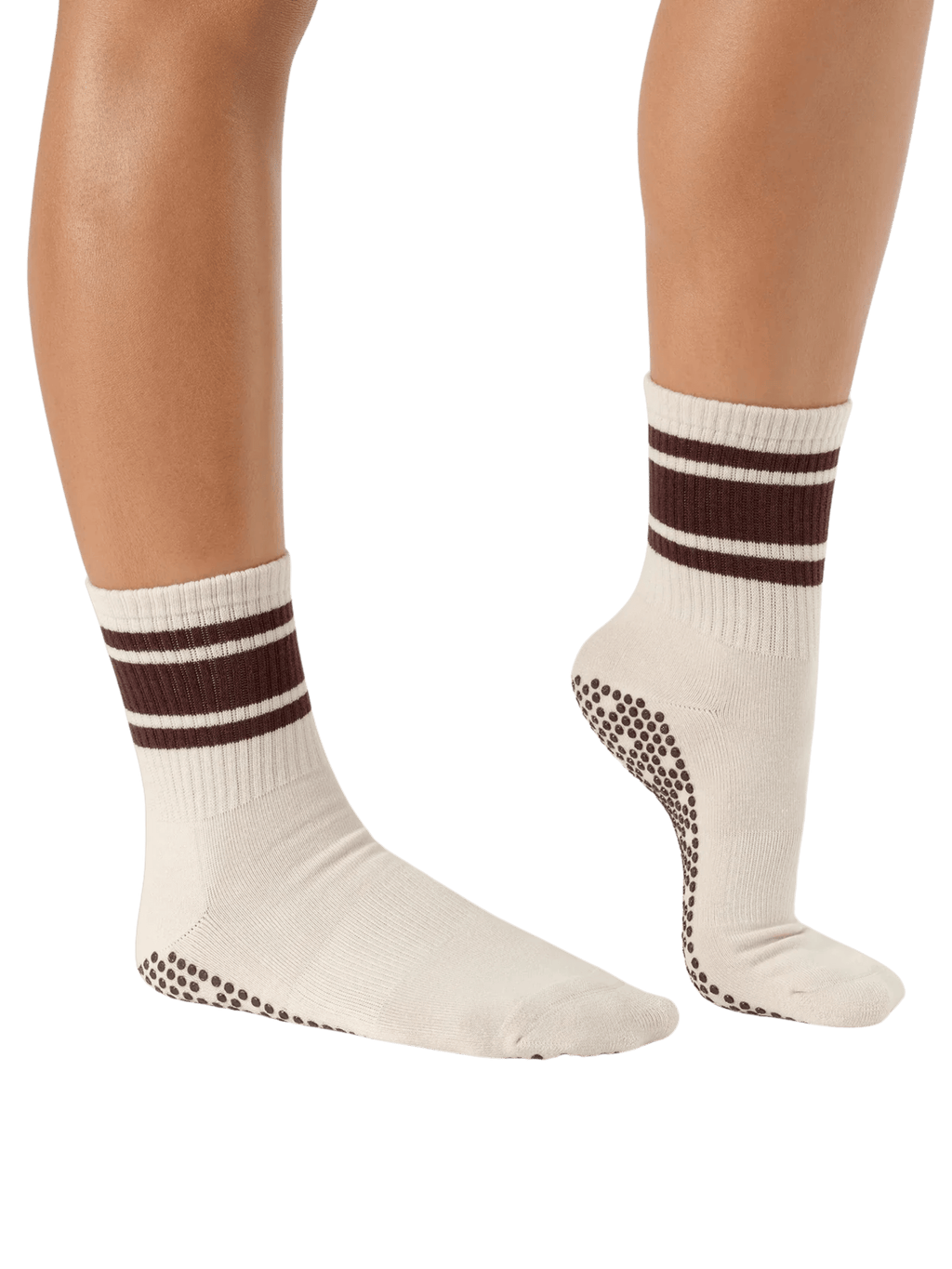 Crew Non Slip Grip Socks - Oat Espresso Stripe | MoveActive