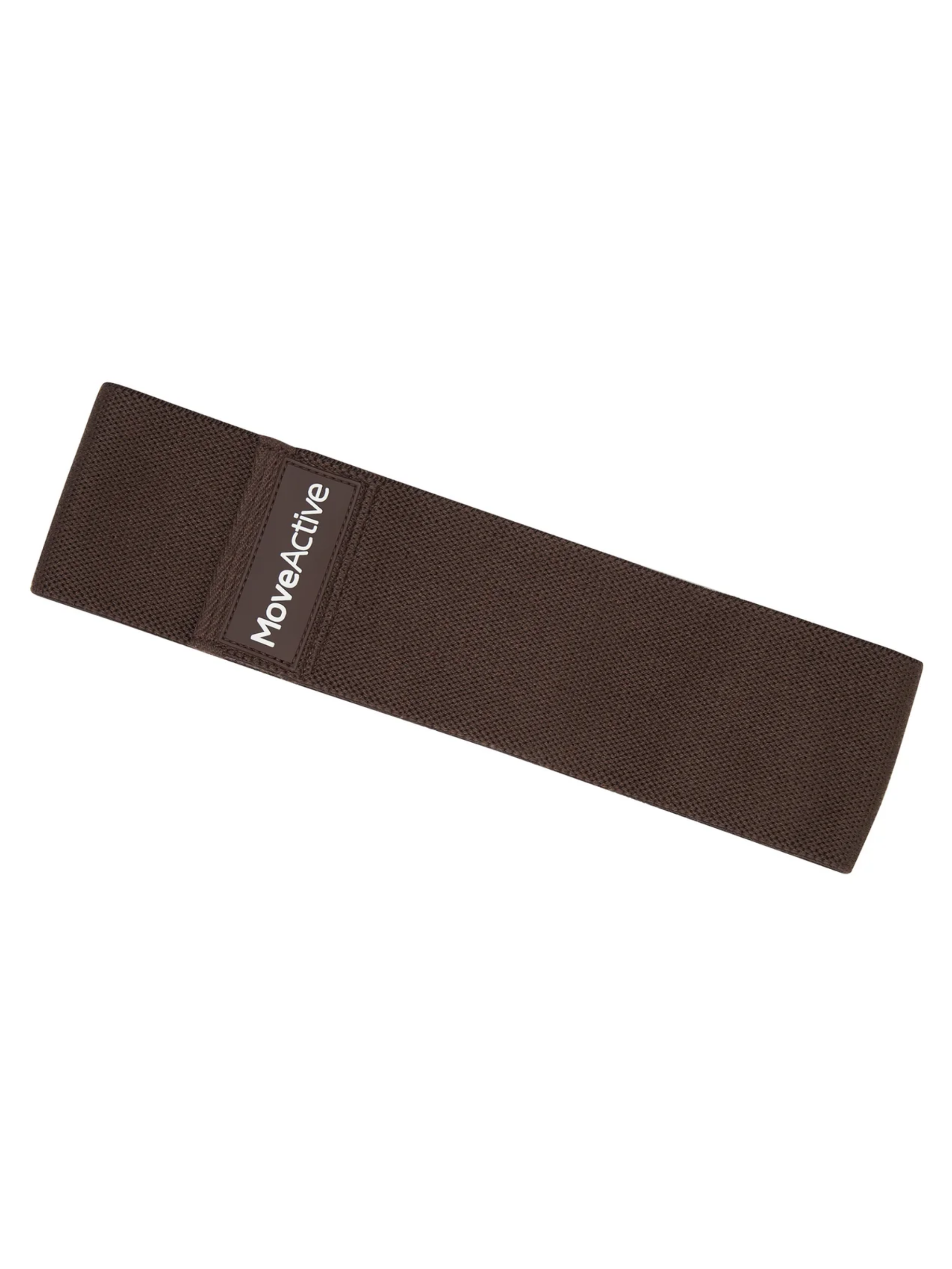Brown resistance band with 'Move Active' branding on a white background