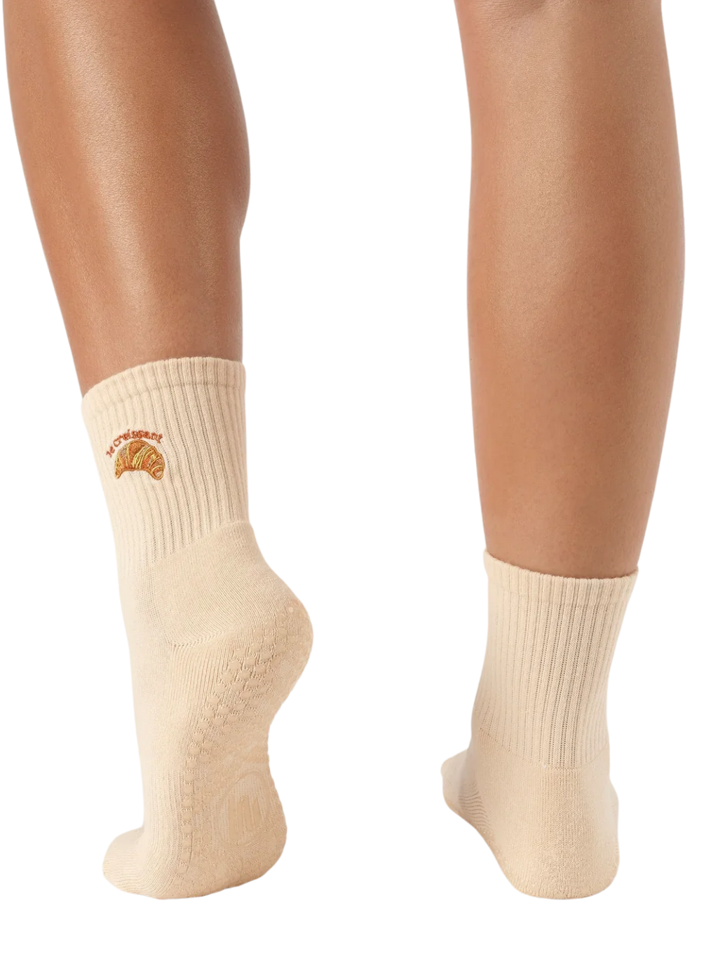 Beige socks worn with croissant 