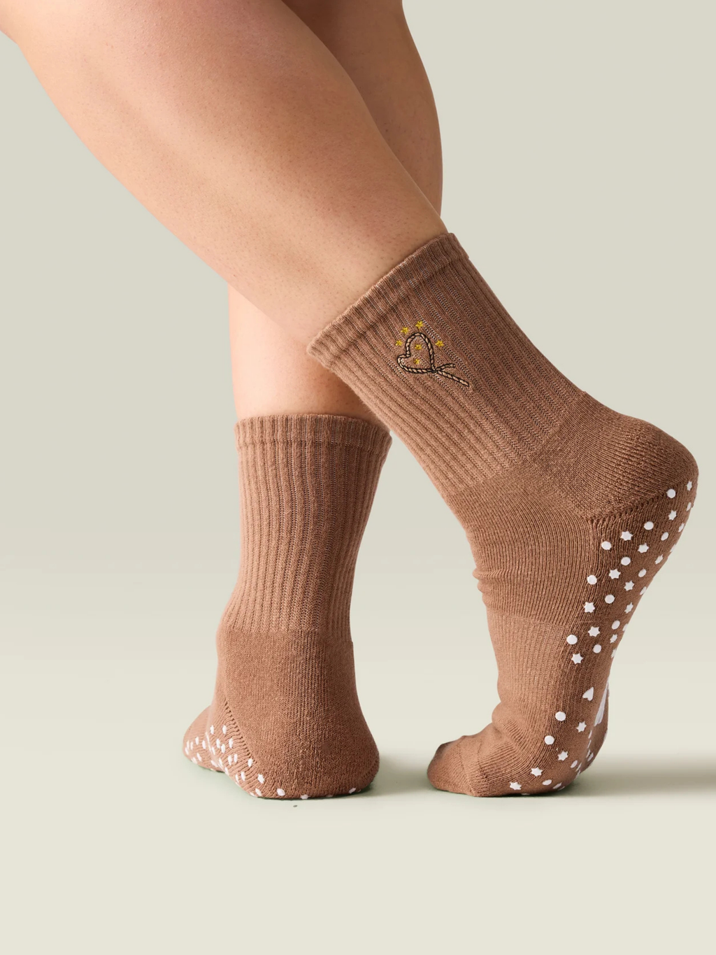 Crew Non Slip Grip Socks - Lasoo Heart Tan | MoveActive