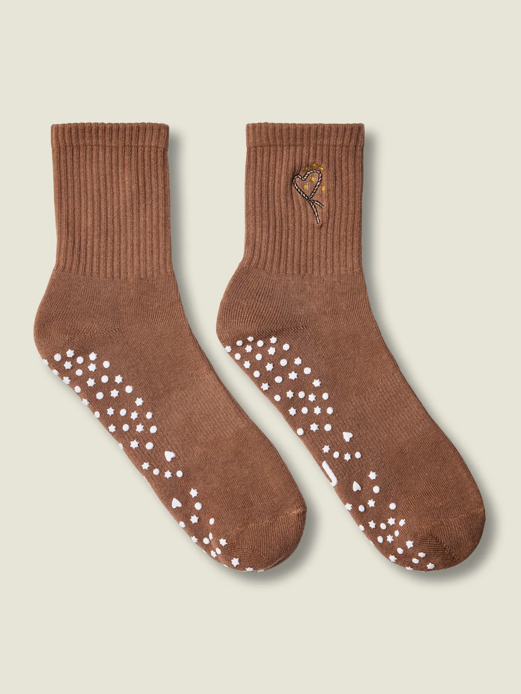 Crew Non Slip Grip Socks - Lasoo Heart Tan | MoveActive