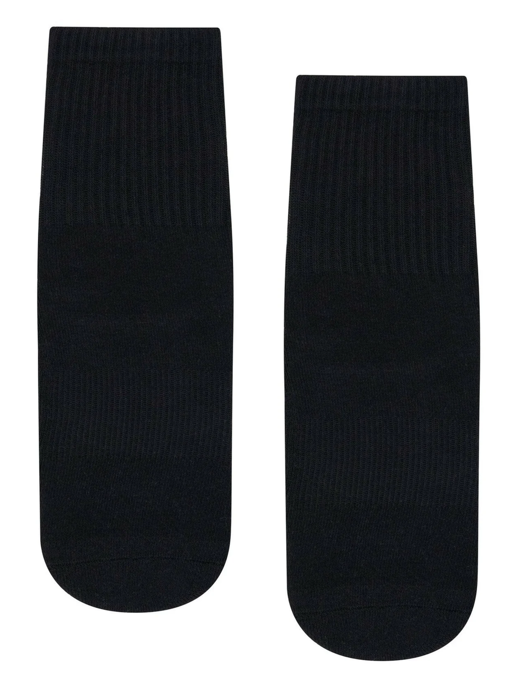 Pair of black pilates grippy socks on a white background