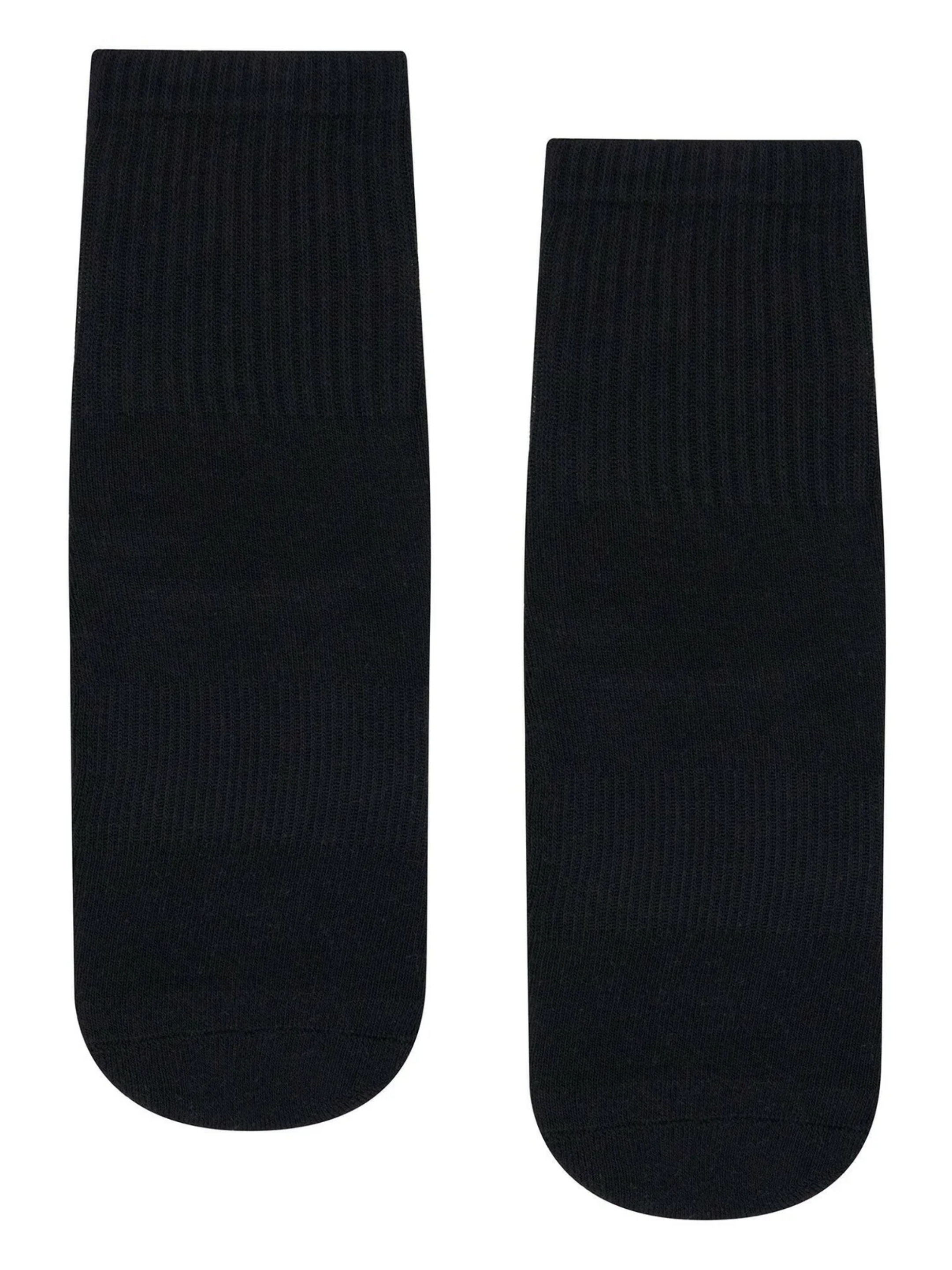 Pair of black pilates grippy socks on a white background