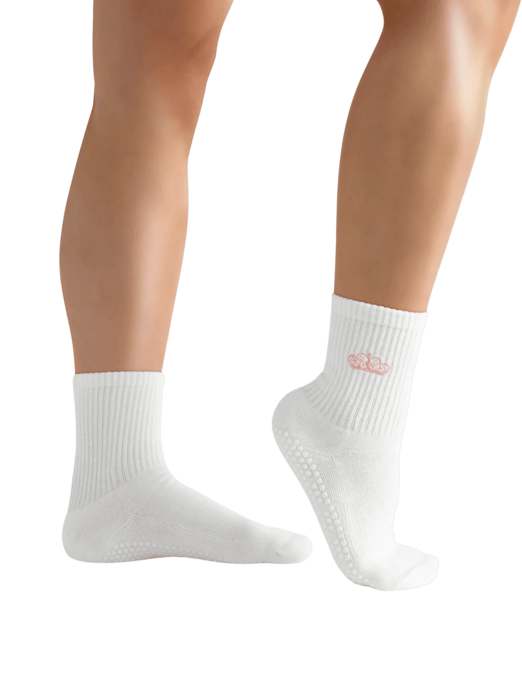 White socks worn on feet with a transparent background