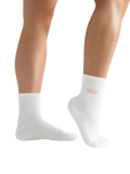 White socks worn on feet with a transparent background