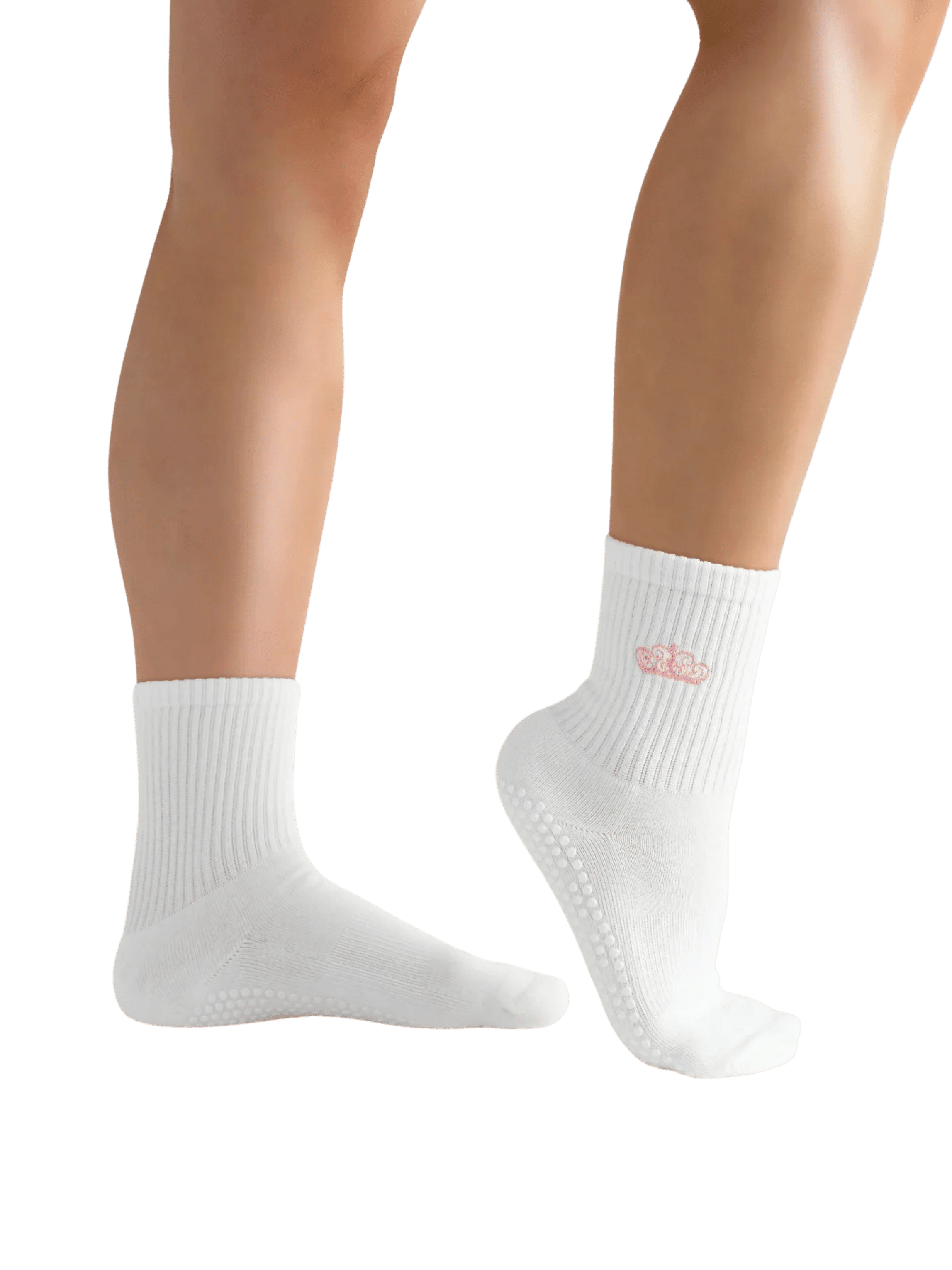 White socks worn on feet with a transparent background