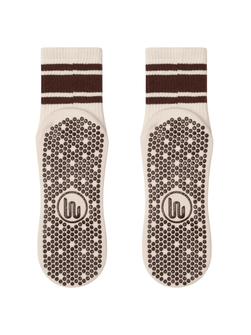 Crew Non Slip Grip Socks - Oat Espresso Stripe | MoveActive