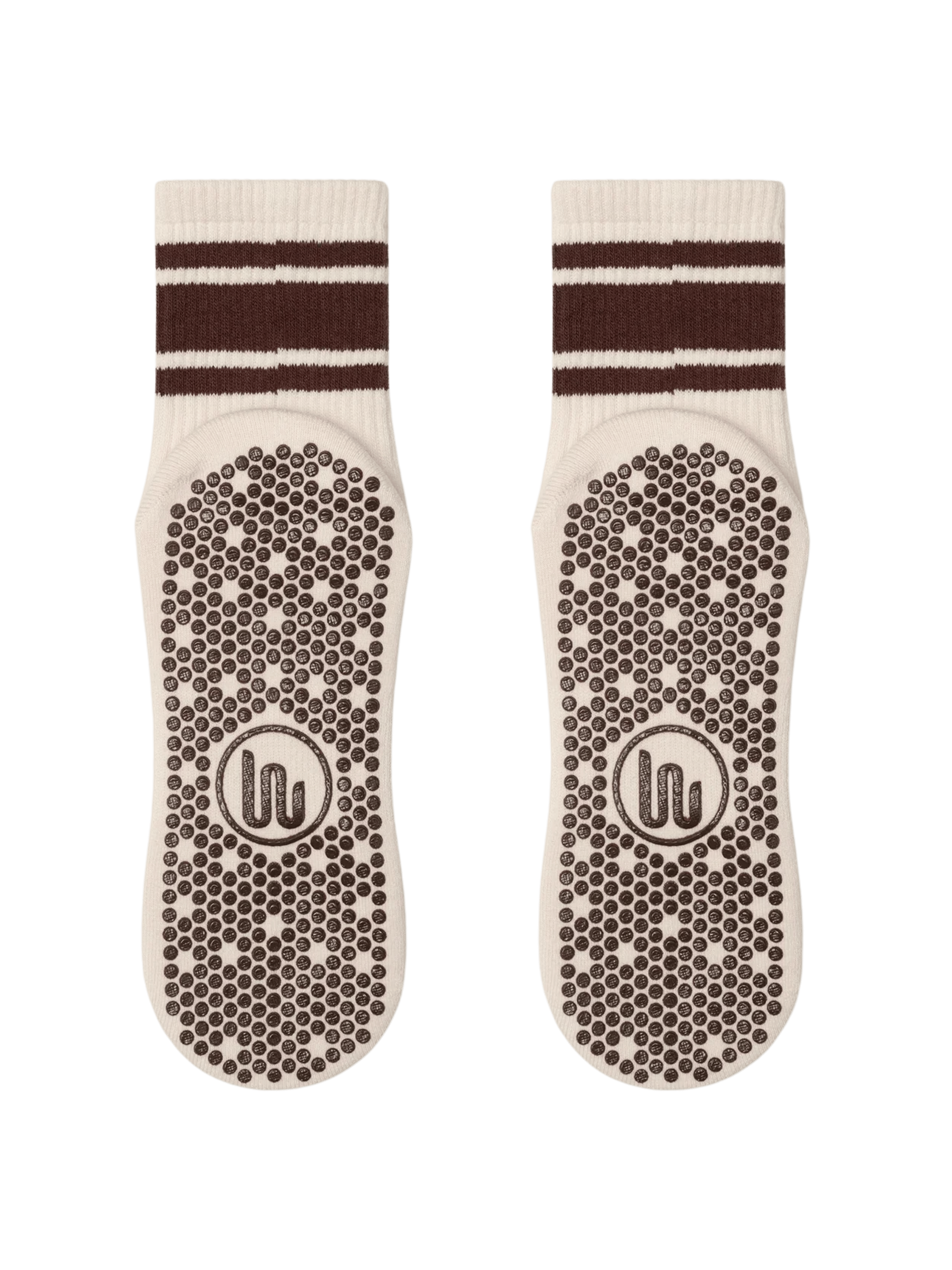 Crew Non Slip Grip Socks - Oat Espresso Stripe | MoveActive