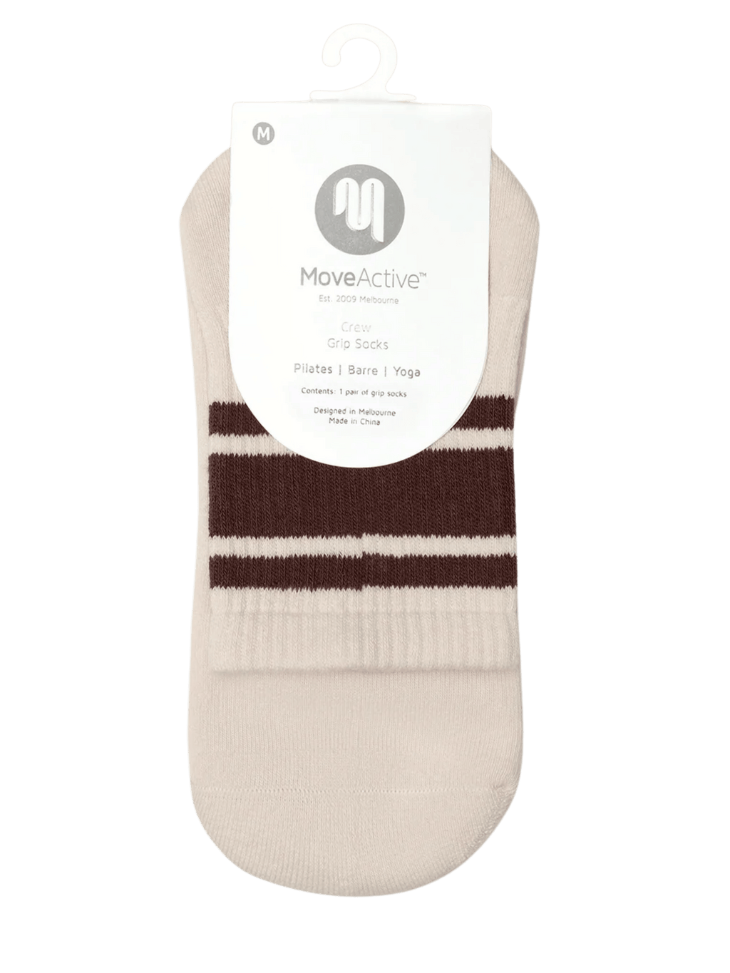 Crew Non Slip Grip Socks - Oat Espresso Stripe | MoveActive