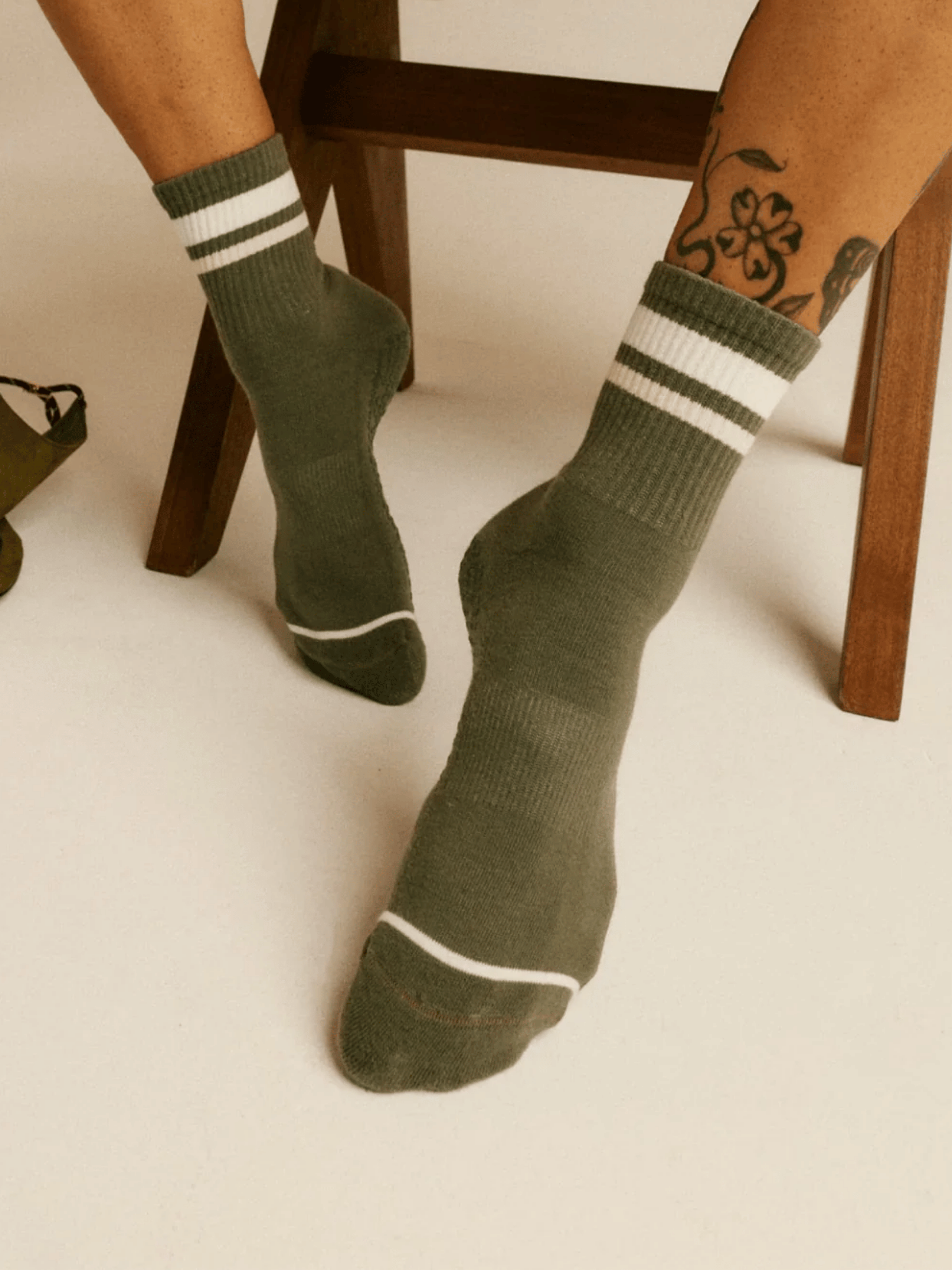 Crew Non Slip Grip Socks - Varsity Stripe Khaki | MoveActive