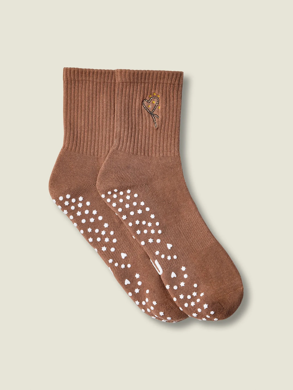 Crew Non Slip Grip Socks - Lasoo Heart Tan | MoveActive