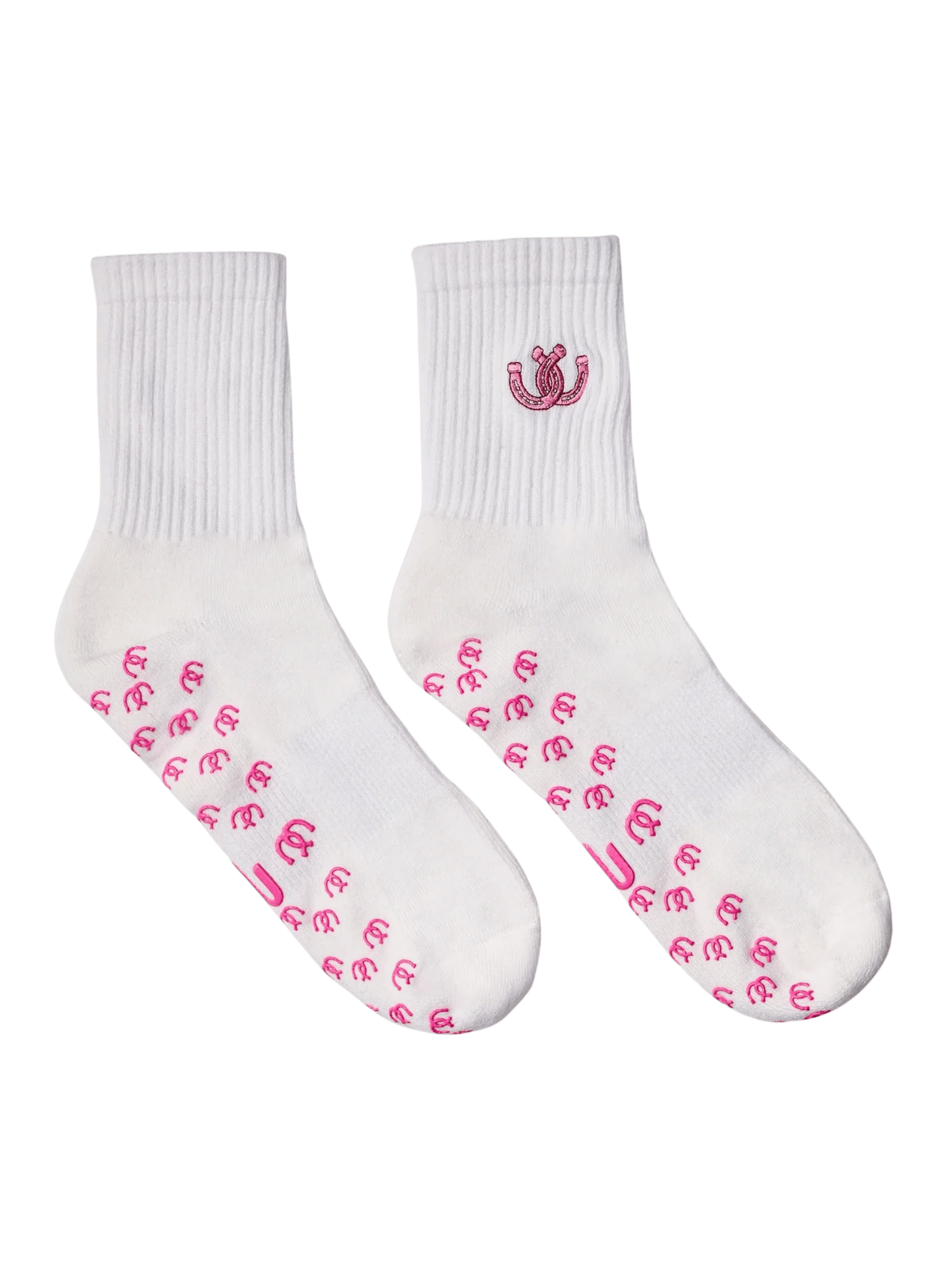 White socks with pink patterns 