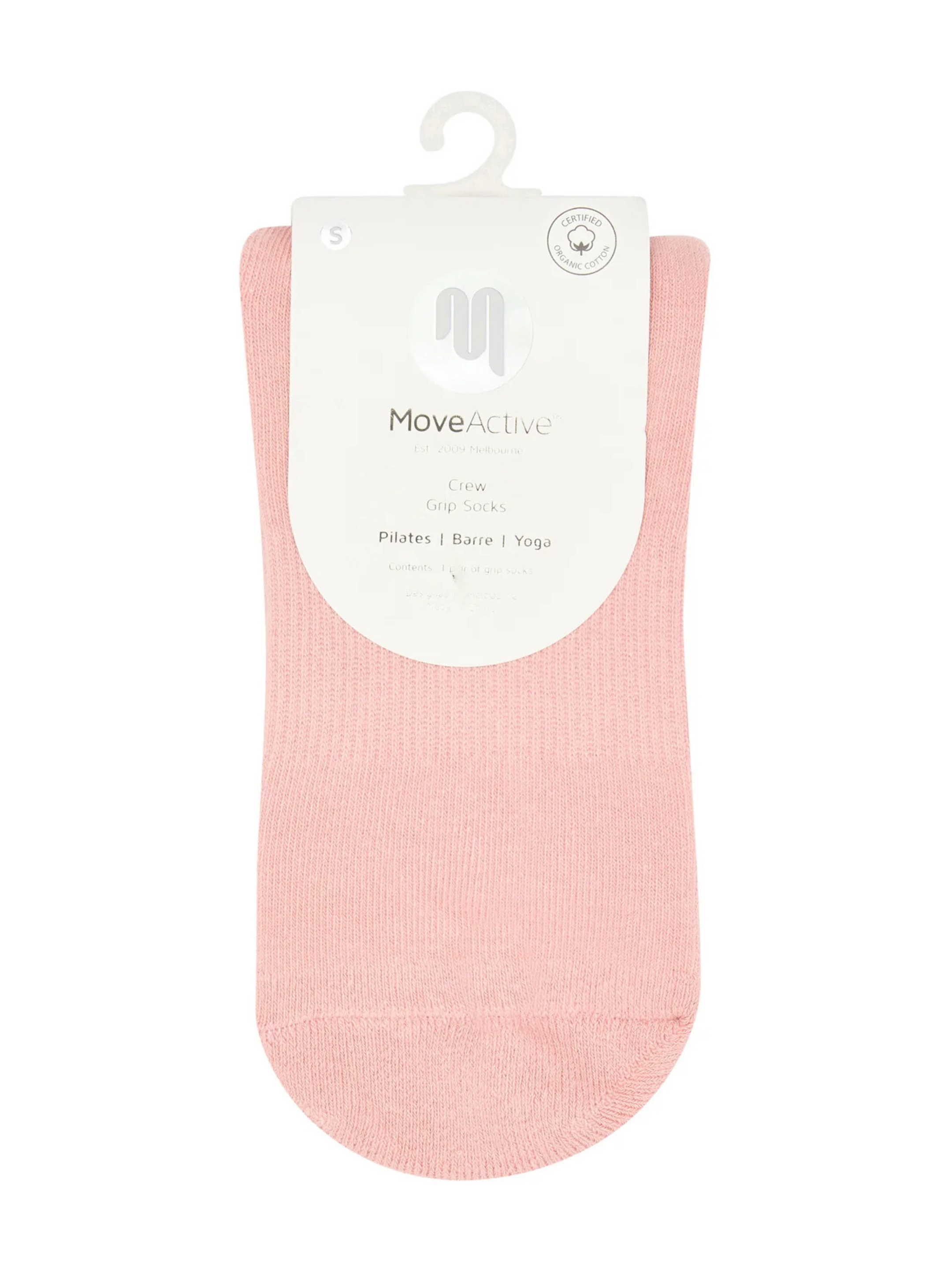 Pink ankle sock with MoveActive packaging on a white background