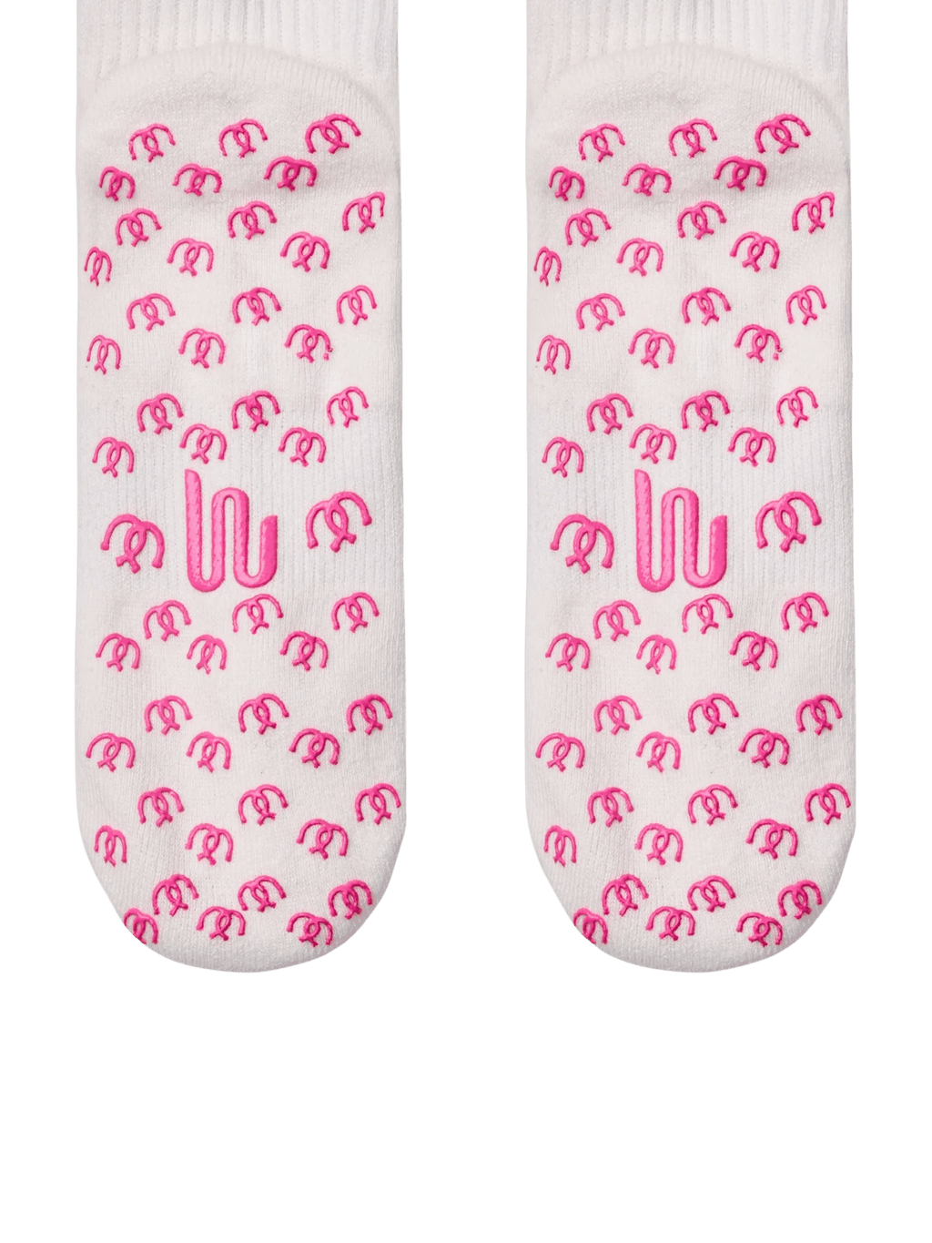 White socks with pink horseshoe patterns 