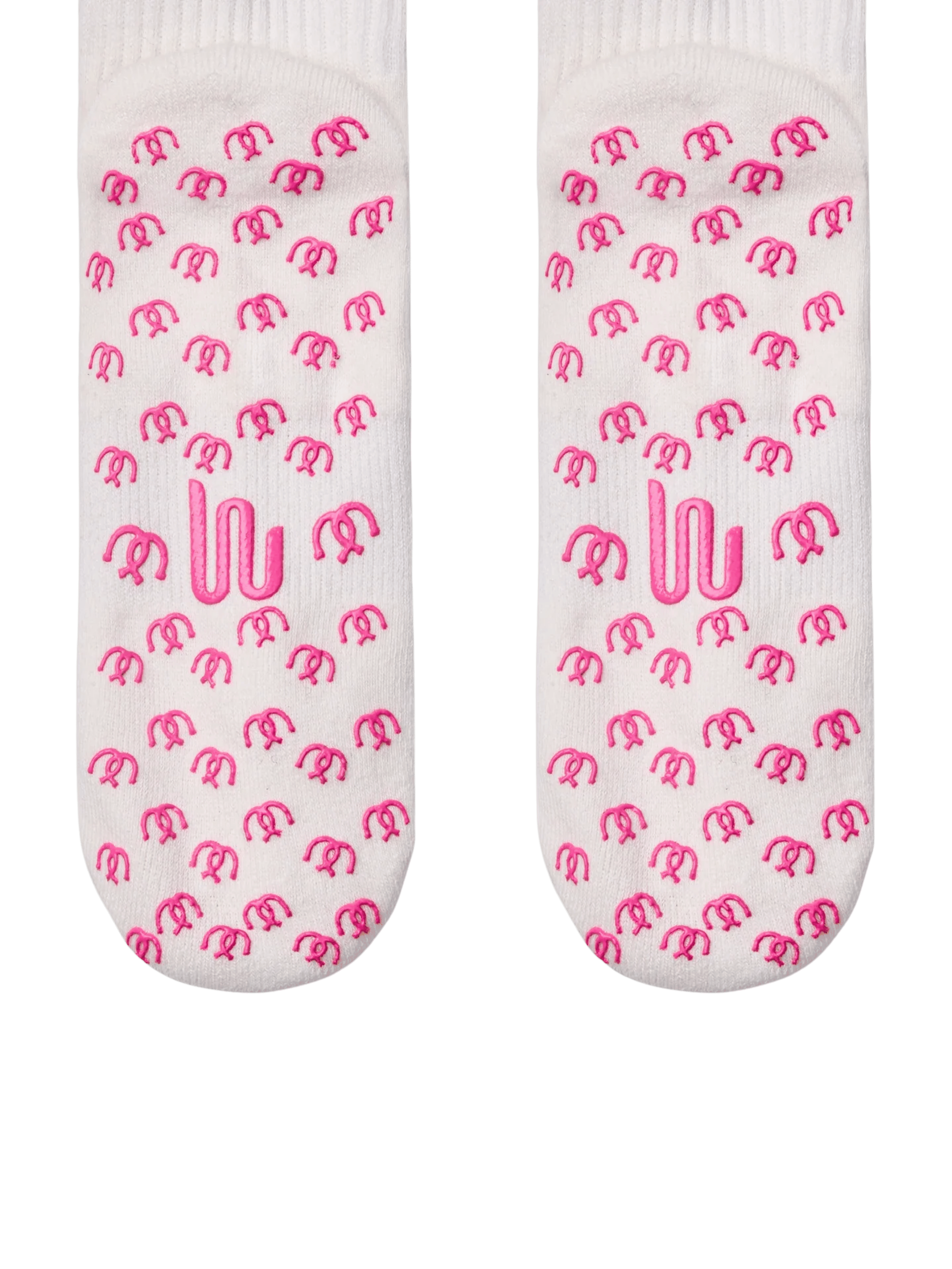 White socks with pink horseshoe patterns 