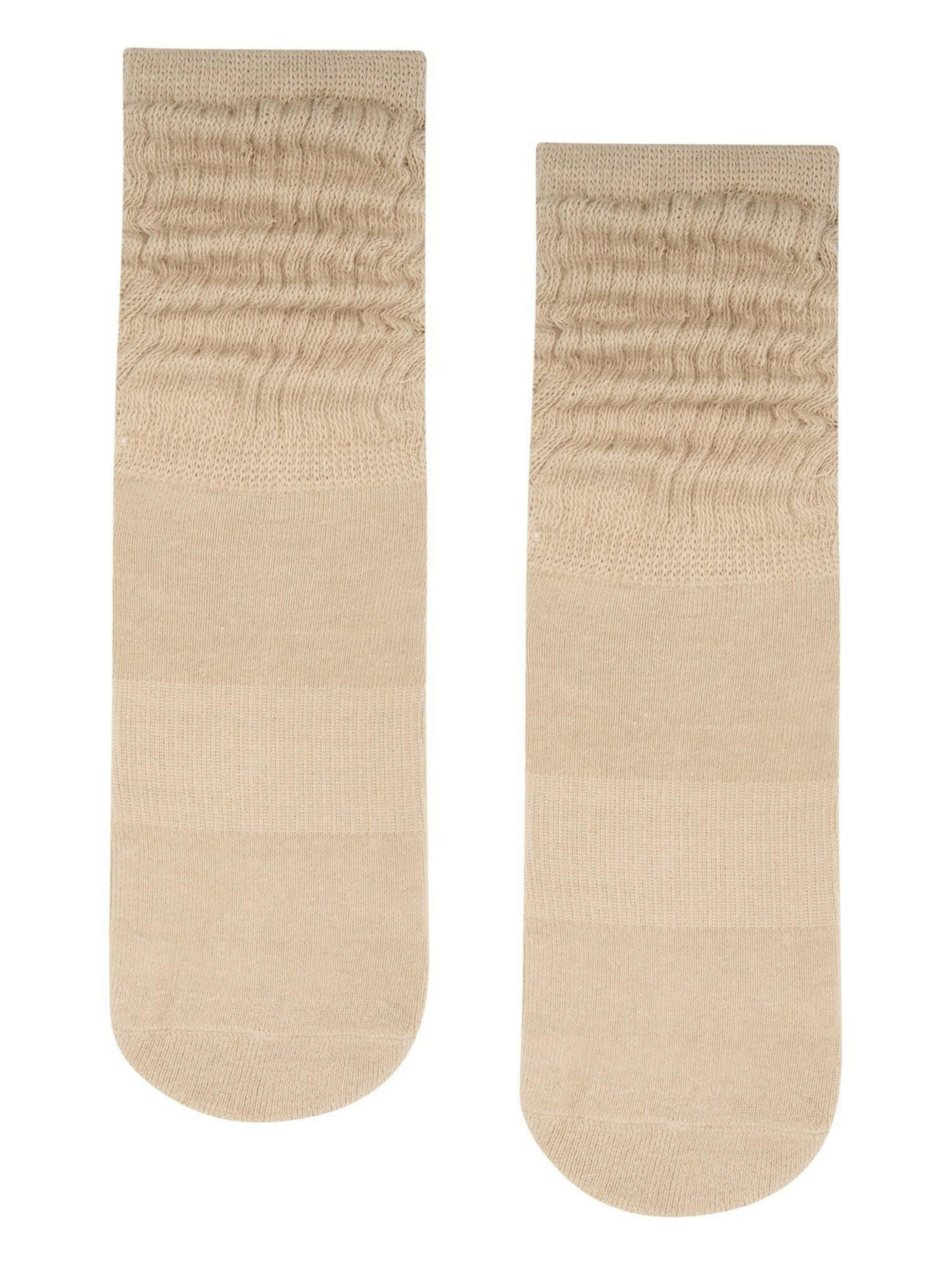 Pair of beige socks on a white background