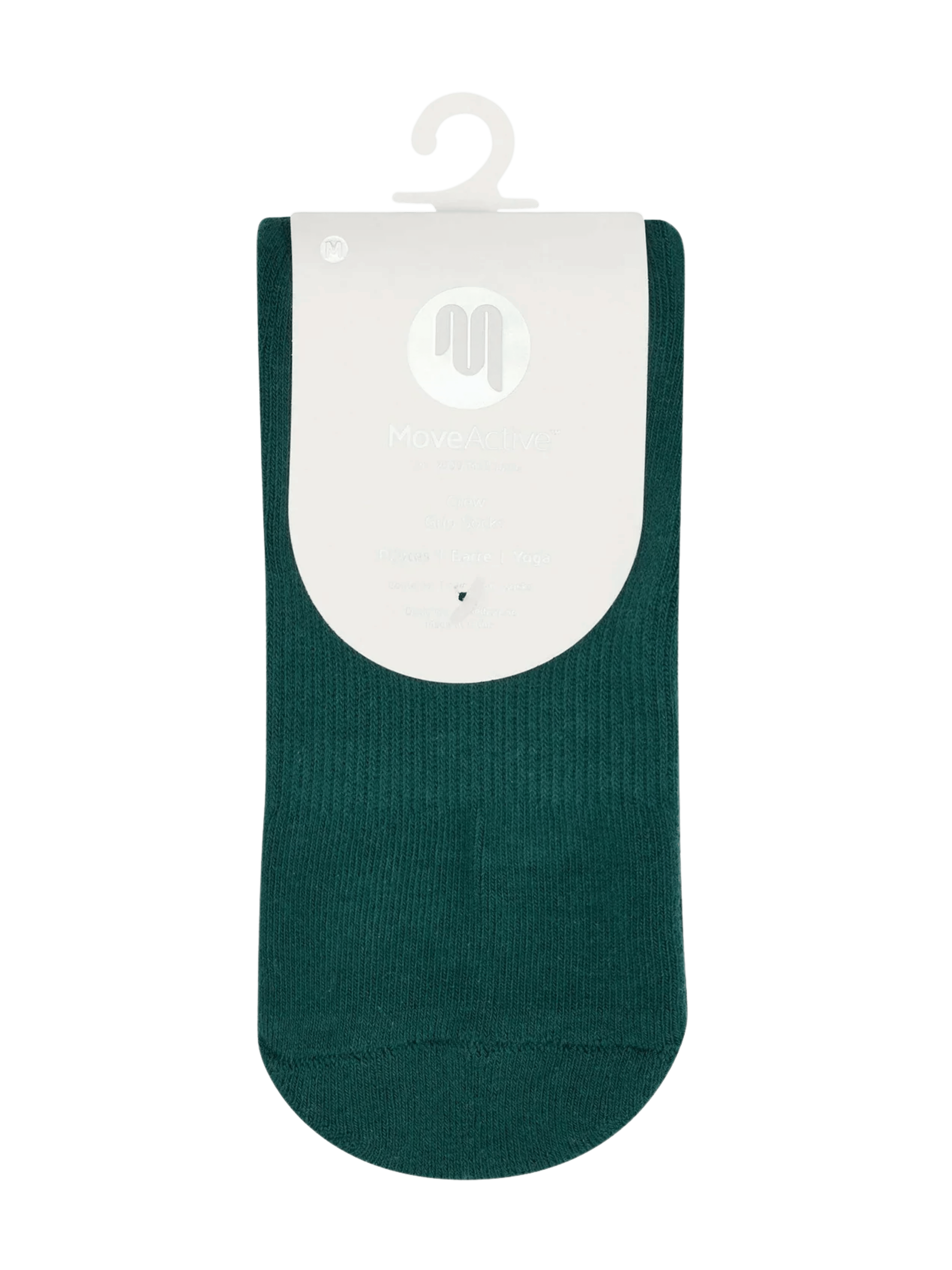 Green sock on a hanger with a white label against a green background
