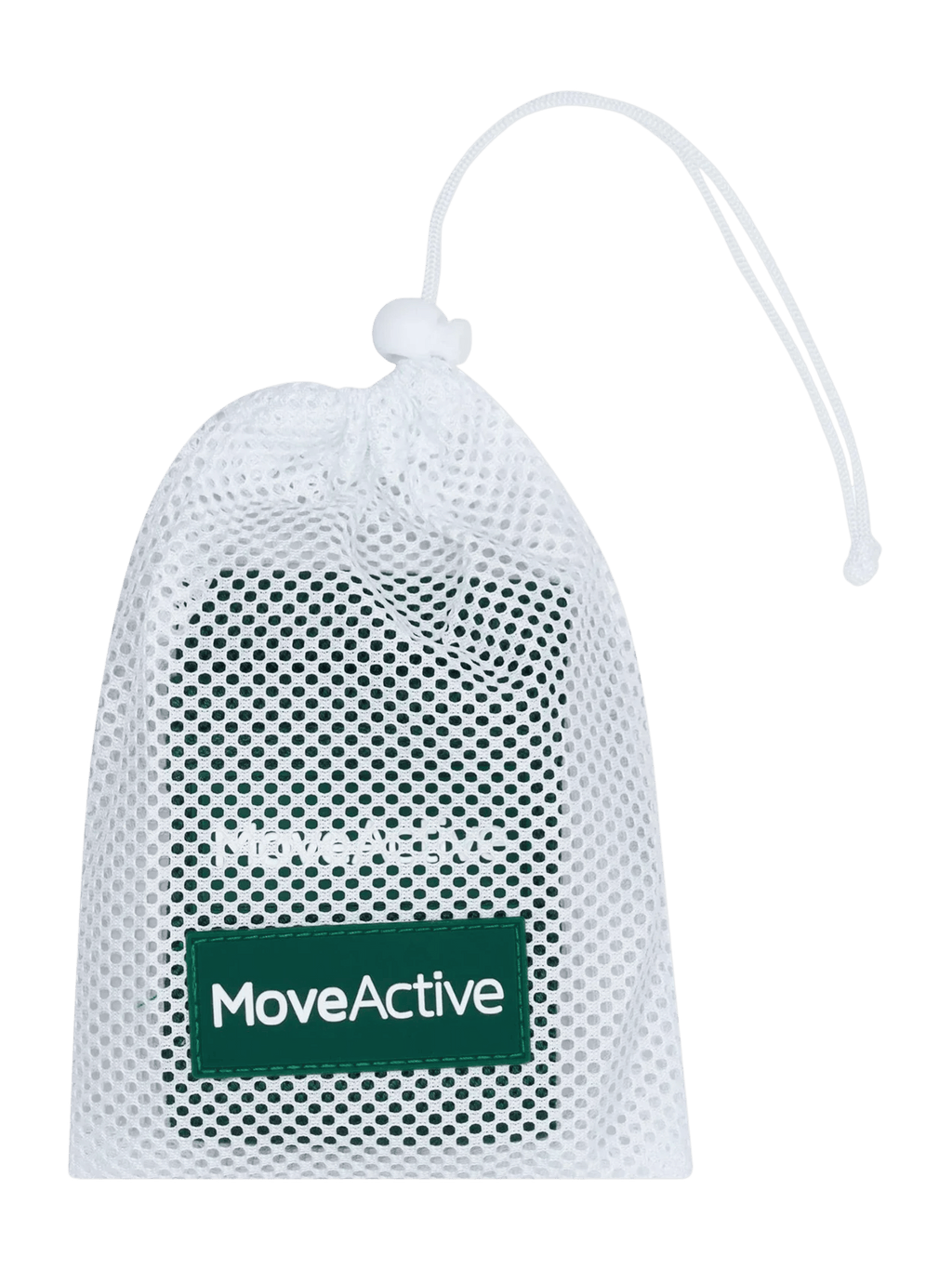 White mesh pouch with a green 'MoveActive' logo on a transparent background